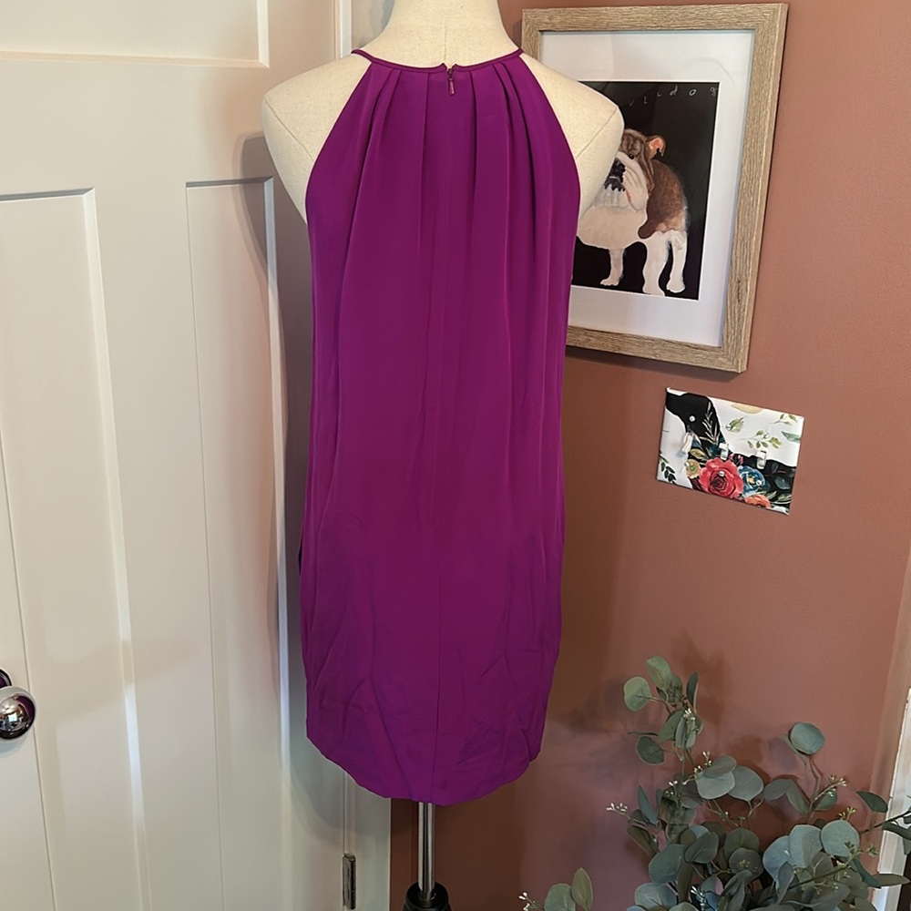 Jay Godfrey silk mini draped magenta lined shift pockets Halter zipper 2 Dress - Picture 6 of 15